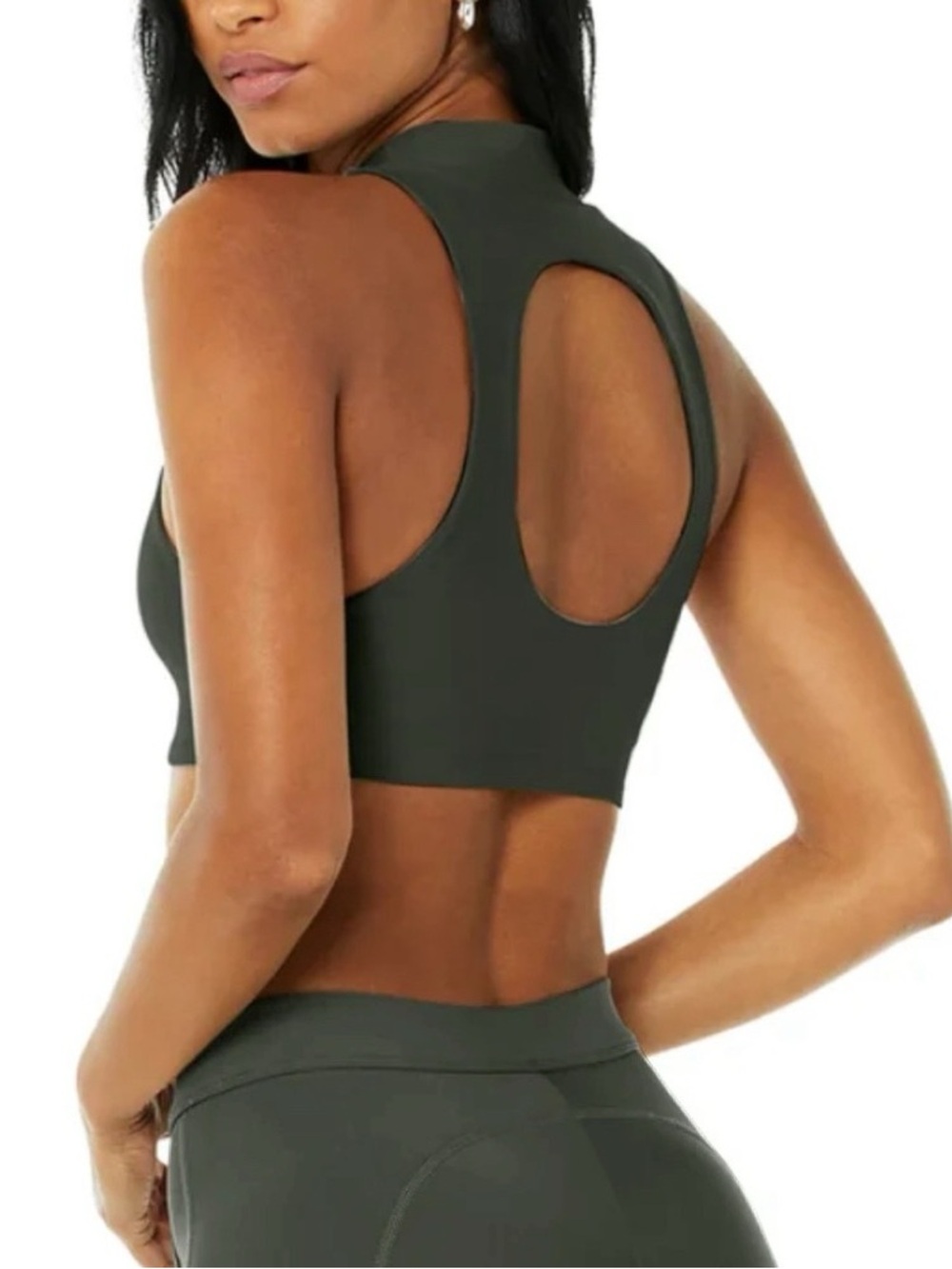 ALO Yoga Olive High Neck Cutout Sports Bra